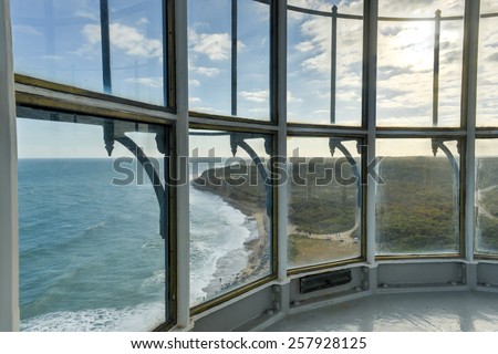 MONTAUK, NEW YORK - OCTOBER 13, 2013: View from the Montauk Point Lighthouse at the edge of Long Island, New York