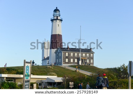 MONTAUK, NEW YORK - OCTOBER 13, 2013: Montauk Point Lighthouse at the edge of Long Island, New York