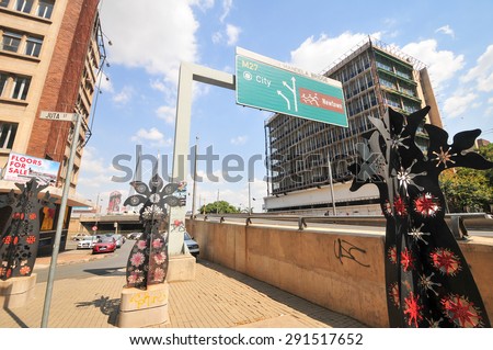 Johannesburg, South Africa - March 26, 2012: Nelson Mandela Bridge onramp in Newtown, Johannesburg, South Africa.