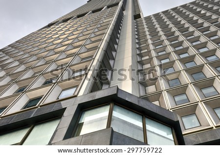 New York, New York - July 15, 2015: One New York Plaza is an office building on the southern tip of Manhattan, built in 1969. The building is 195m tall with 50 floors.