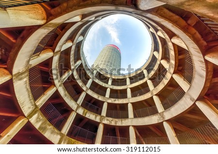 Johannesburg, South Africa - May 25, 2015: Ponte City Building interior cylinder. Ponte City is a famous skyscraper in the Hillbrow neighbourhood of Johannesburg.