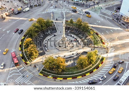 New York City - November 8, 2015: Aerial view of Columbus Circle in New York City, New York.