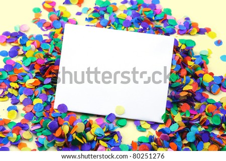 Scattered confetti, background with copy space.