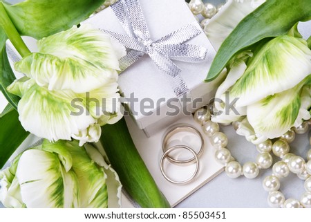stock photo Wedding invitation with wedding rings pearls 