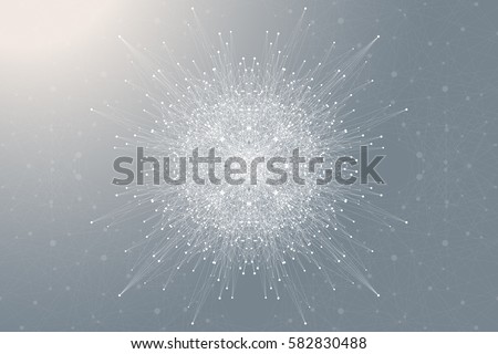 Fractal element with connected lines and dots. Big data complex. Virtual background communication or particle compounds. Digital data visualization, minimal array. Lines plexus. Vector illustration