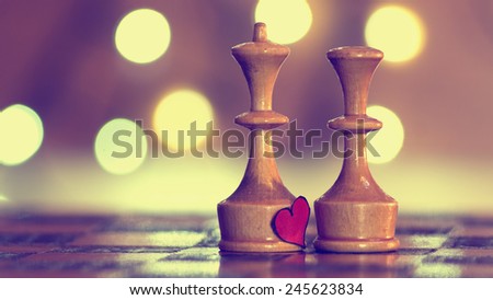 chess piece with romantic light / The King and the Queen / chess piece with romantic light