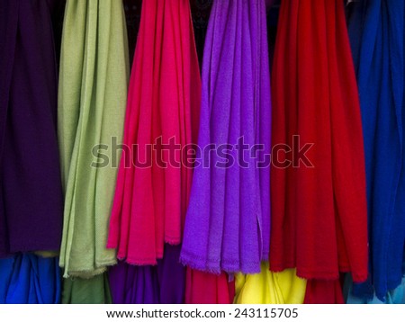 colored bright fabrics and scarves