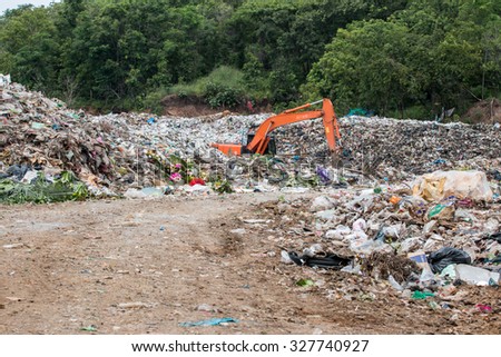 Excavators are management of garbage in the garbage dump.In thailand.