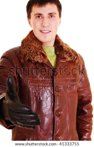 Portrait of a male model in winter clothes.