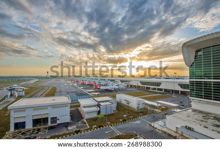 Kuala Lumpur,Malaysia - March 11,2015 : Early morning ,beautiful sunrise in the Kuala Lumpur International Airport 2 (KLIA 2) in Sepang.