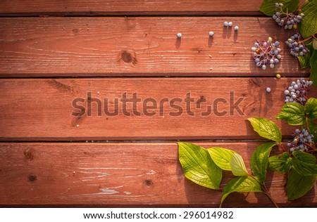 Berries border on old wooden table.Thanksgiving day concept. Harvest