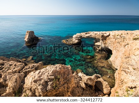 Rock arch with turquoise sea water near Ayia Napa on Cyprus island