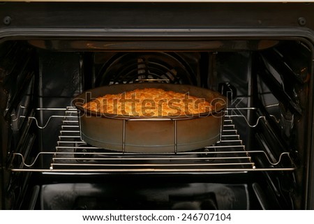 Cake is baked in the oven