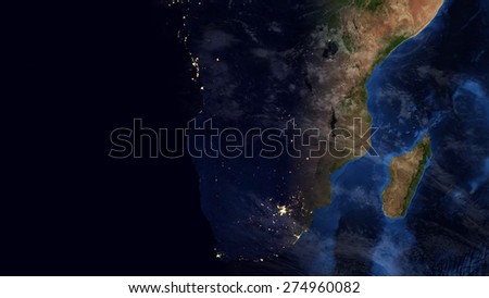 World Map Montage - South Africa Day & Night Contrast (Public Domain Maps furnished by NASA)