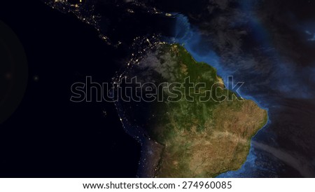 World Map Montage - South America Day & Night Contrast (Public Domain Maps furnished by NASA)