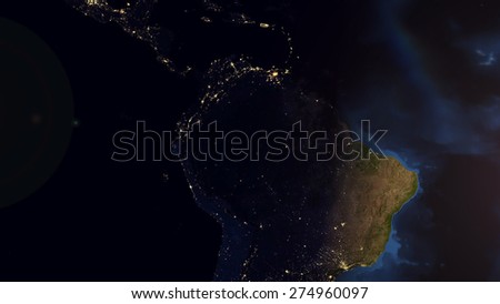 World Map Montage -  South America Day & Night Contrast (Public Domain Maps furnished by NASA)