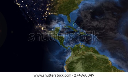 World Map Montage. Central American Night. Elements of this image furnished by NASA