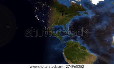 World Map Montage - America Day & Night Contrast (Public Domain Maps furnished by NASA)