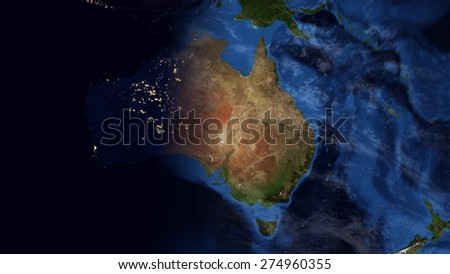 World Map Montage - Australia Day & Night Contrast (Public Domain Maps furnished by NASA)