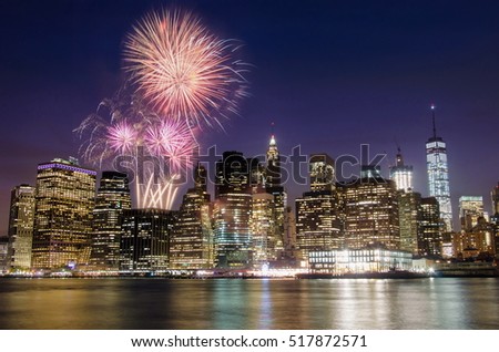 Firework over Manhattan island in New York
