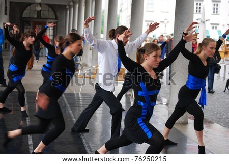LJUBLJANA, SLOVENIA - APRIL 29: Slovene group Studio for free dance appear at  street dancing festival Preserna Ana \