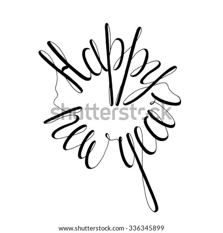 Happy New Year. Ink Hand Lettering In Circle, Isolated On White Background. Christmas &amp; New Year