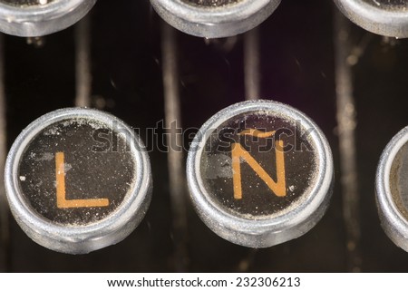 Closeup to the spanish keyboard of an antique mechanical desktop typewriter with the spanish letter Ã?Â?