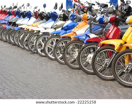 Motorcycles in line in a shop. Location: Rosario city, Argentina