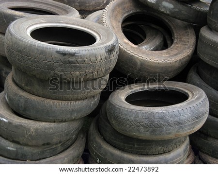 Background of old tires stacked