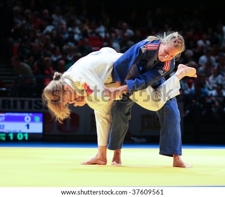 BIRMINGHAM – SEPTEMBER 19: Severine Steinbauer vs Miriam Polak in the Judo world Cup on September 19, 2009 in Birmingham, England.