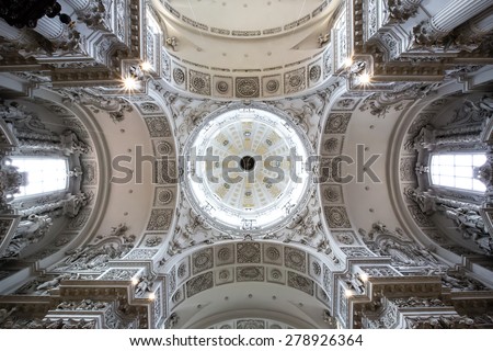MUNICH, GERMANY - OCTOBER 30: Interior ceiling of Theatine Church on October 30, 2013 in Munich. Built from 1663 to 1690.