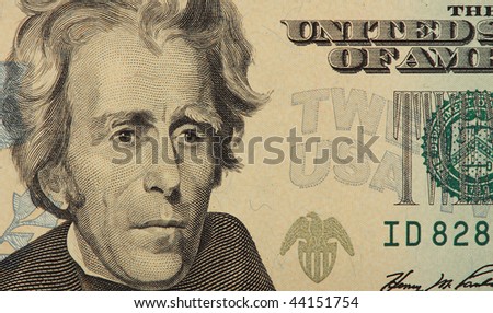 Andrew Jackson close up on a twenty dollar bill