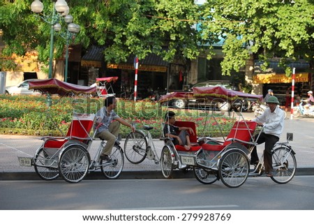 Hanoi VIetnam May 18 2015 Pedicabs and bicycles remained common means of transport in Hanoi