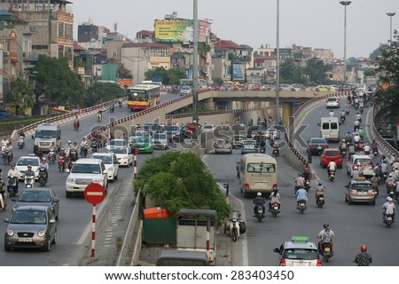 Hanoi, Vietnam July 24, 2014: Scene of city traffic in rush hour in Hanoi Vietnam