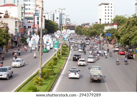 Hanoi, Vietnam June 4, 2015: Scene of city traffic in rush hour in Hanoi Vietnam