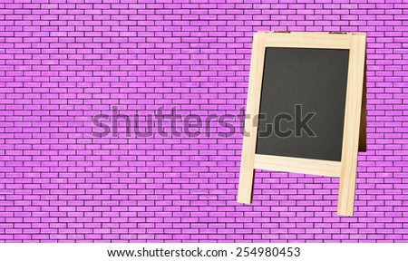 Menu blackboard on wall Purple Brick background