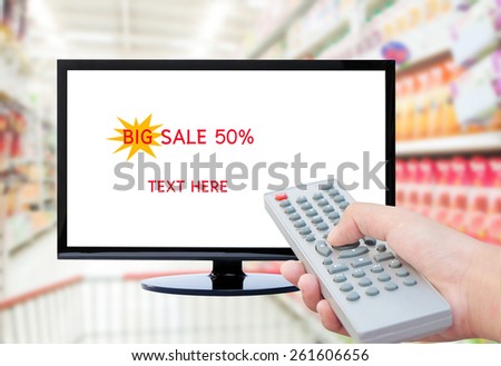 Supermarket blur background ON TV , guide for shopping