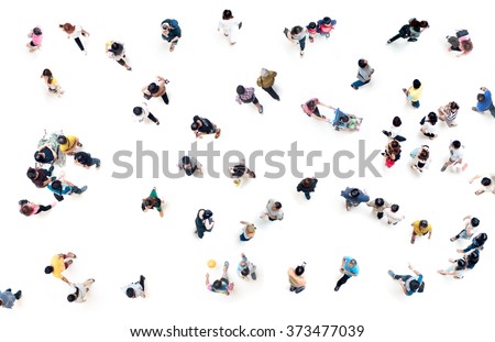 People blurred on white for background from top view,crowd of people bird eye view