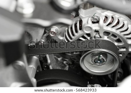 Car Alternator with belt  electric energy technology industry background