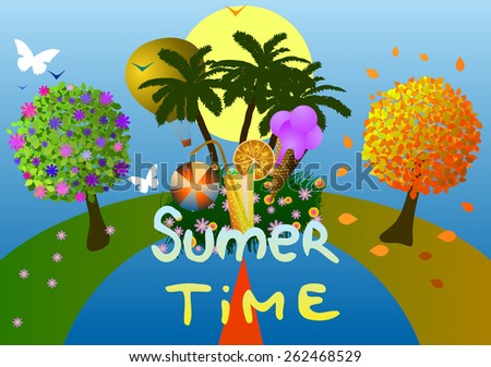 Vector illustration. Calendar of seasons. Spring, summer and autumn.