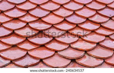 red brick roof tiles in temple of thailand