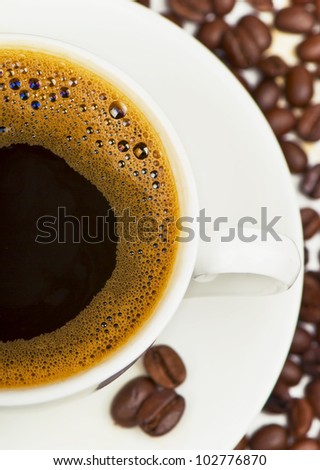 close up of coffee cup on white background with clipping path