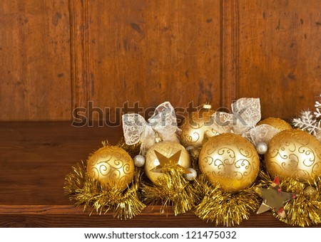 Christmas background with gold and white evening balls