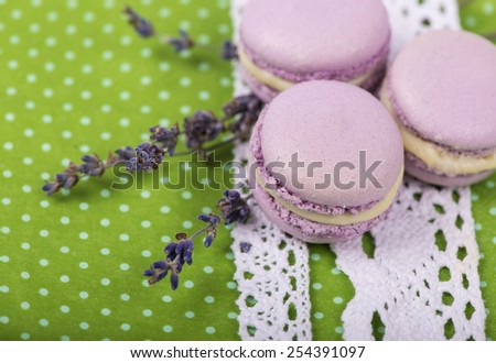 Makarons French pastries stuffed with black currant