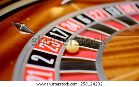 number twenty five at the roulette wheel in casino close up details