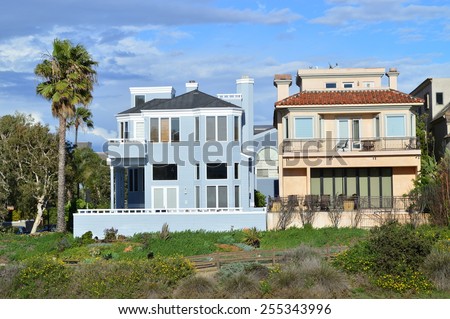 Houses on the Ballona Lagoon Marine Preserve, California.