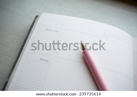 Calendar / day planner diary with pen on open page
