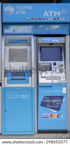BANGKOK, THAILAND - Jul 22, 2015: ATM of Krung Thai Bank in Thailand.  It is the state-owned bank under the license issued by the Ministry of Finance in Thailand.