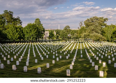 Arlington National Cemetery US National military cemetery located in Arlington, Virginia, across the Potomac river from Washington DC. Photograph shot on May 22, 2015