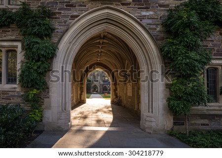 Passageways of Princeton University. One of the many arches and corridors on campus. Photograph shot on September 2014.
